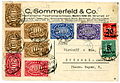 Commercial Postcard from C. Sommerfeld & Co., cancelled BERLIN NW on 31 August 1923 to Anderlecht (Brussels) with 10 stamps (for 36.000 Mark)