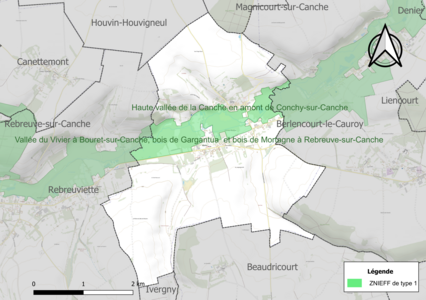 Carte de la ZNIEFF de type 1 sur la commune.