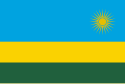 The banner o Rwanda: blue, yellae an green stripes wi a yellae sun in tap richt corner