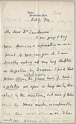 Charles Darwin'den John Burdon-Sanderson'a 9 Ekim 1874 tarihli el yazısı mektup