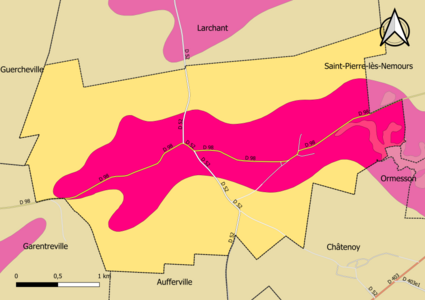 Carte montrant en couleurs le zonage géologique simplifié d'une commune