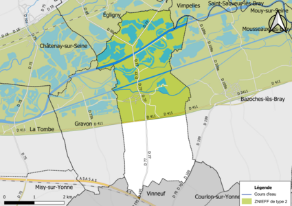 Carte des ZNIEFF de type 2 de la commune.