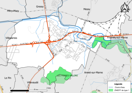 Carte des ZNIEFF de type 1 de la commune.