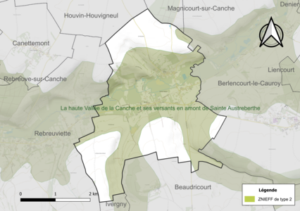 Carte de la ZNIEFF de type 2 sur la commune.