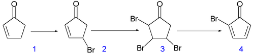 Synthese van het intermediair broomcyclopentadienon voor cubaan.