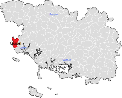 Carte représentant par des couleurs différentes l'emplacement d'une commune au sein de son département.