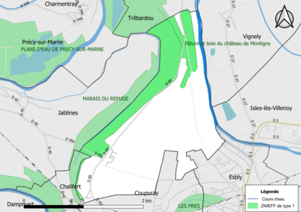 Carte des ZNIEFF de type 1 de la commune.