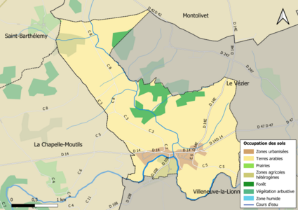 Carte des infrastructures et de l'occupation des sols en 2018 (CLC) de la commune.