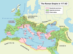 Jangkauan maksimum Empayar Rom di bawah Trajan pada 117 M