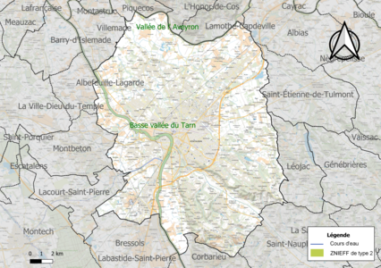 Carte des ZNIEFF de type 2 sur la commune.