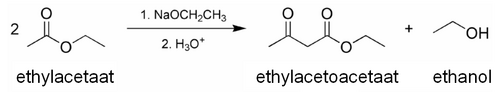 Synthese van ethylacetoacetaat uit ethylacetaat.