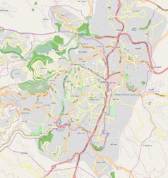 Mapa konturowa Jerozolimy, po prawej znajduje się punkt z opisem „Kopuła na Skale”