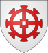 Arms of Mulhouse: On a white field, a red stylised mill wheel