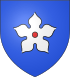 Arms of Hagenau: On a blue field, a white cinquefoil (flower with five spearhead-shaped petals) with a red centre