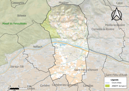 Carte de la ZNIEFF de type 2 sur la commune.