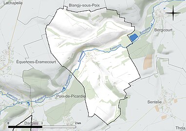 Carte en couleur présentant le réseau hydrographique de la commune