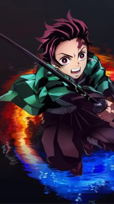 tanjiro kamado with katana in circle (demon slayer) live wallpaper