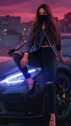 girl sitting on the mercedes hood live wallpaper