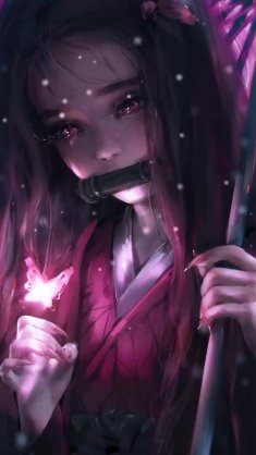 nezuko kamado holding umbrella live wallpaper