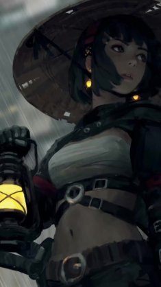 samurai girl with lantern live wallpaper