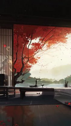 japanese room in autumn live wallpaper