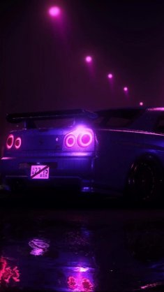 nissan skyline r34 gt-r at night city live wallpaper