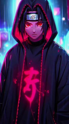 uchiha itachi in cyberpunk city live wallpaper