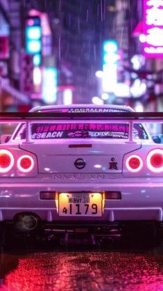 nissan gtr r34 on neon street live wallpaper