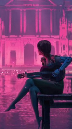 cyberpunk girl playing guitar live wallpaper