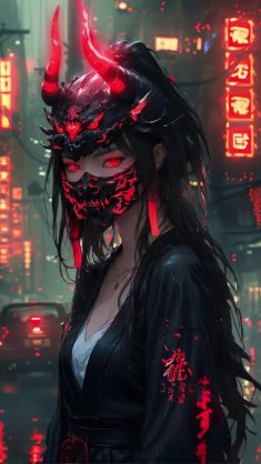 oni mask girl live wallpaper