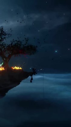 cliffside night fishing live wallpaper