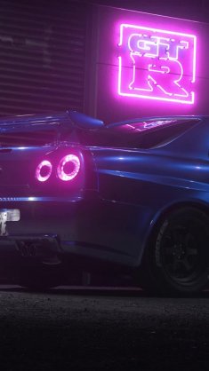 supercar nissan gtr r34 at snowing night live wallpaper