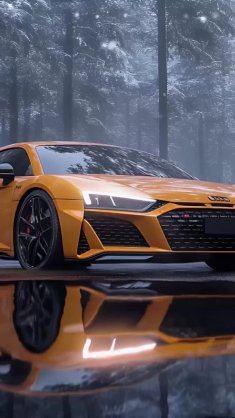 yellow audi r8 on road live wallpaper