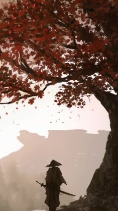 samurai near the tree live wallpaper