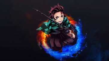 tanjiro kamado with katana in circle (demon slayer) live wallpaper