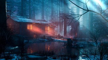 winter cabin by the lake live wallpaper