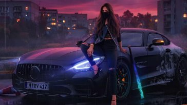 girl sitting on the mercedes hood live wallpaper