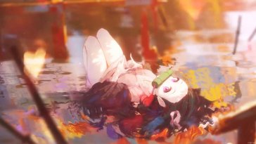 silent and strong nezuko kamado lying on the lake live wallpaper