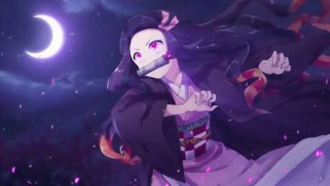 cute nezuko kamado near the moon live wallpaper