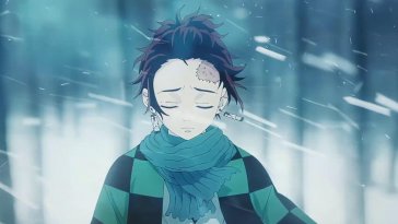 tanjiro standing in snowy winter live wallpaper