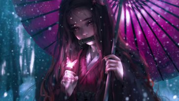 nezuko kamado holding umbrella live wallpaper