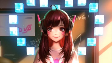 dva with heart from cubes  behind live wallpaper