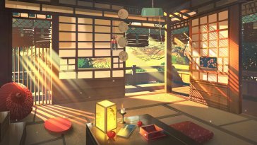 sunrays in the japanese living room live wallpaper