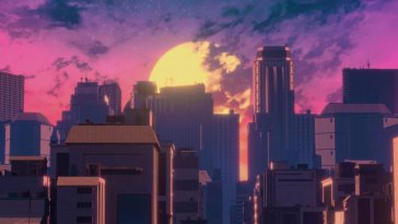 retro cityscape at sunset live wallpaper