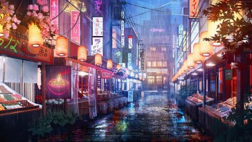 rainy japanese market live wallpaper