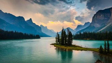 island in maligne lake live wallpaper