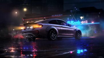 bmw m4 parked on a wet road at night live wallpaper