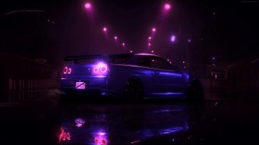 nissan skyline r34 gt-r at night city live wallpaper