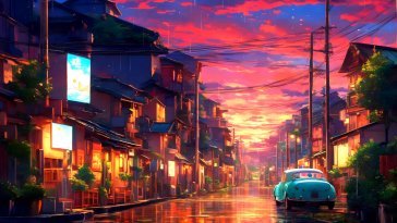 colorful sunset on street live wallpaper