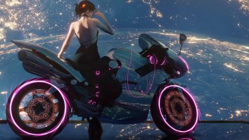 girl on neon motorcycle live wallpaper